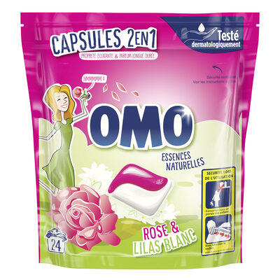 Omo Lessive Capsules 2en1 Rose & Lilas Blanc 24 Dosettes - 1