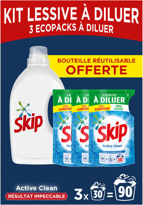 Skip Lessive Liquide à Diluer Active Clean Lot 3x500ml - 90 Lavages - Produit