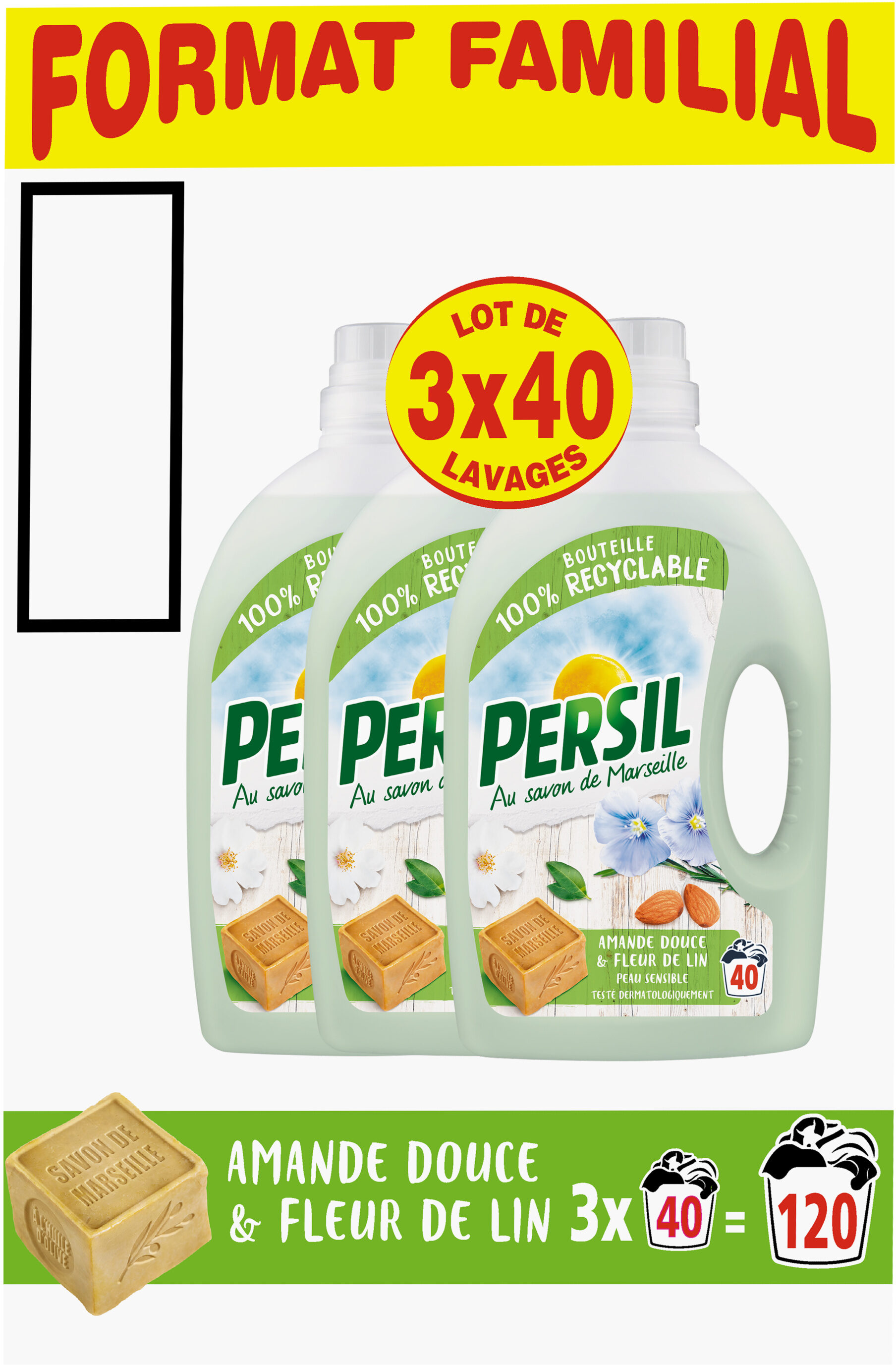 Persil Lessive Liquide Peau Sensible Amande Douce Lot 3 X 2L - 120 Lavages - Product - fr