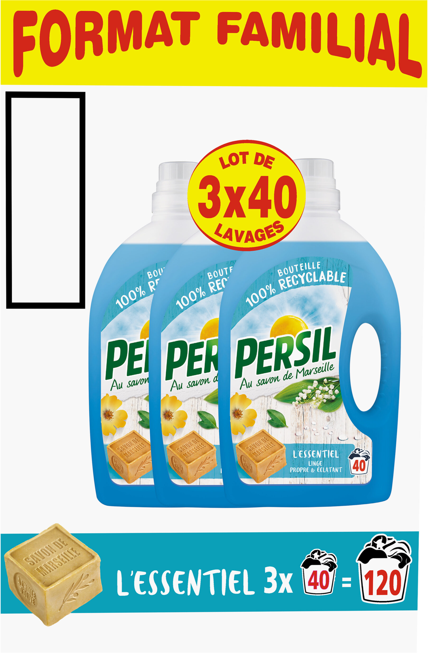 Persil Lessive Liquide l'Essentiel Lot 3 X 2 L - 120 Lavages - 6000 ml