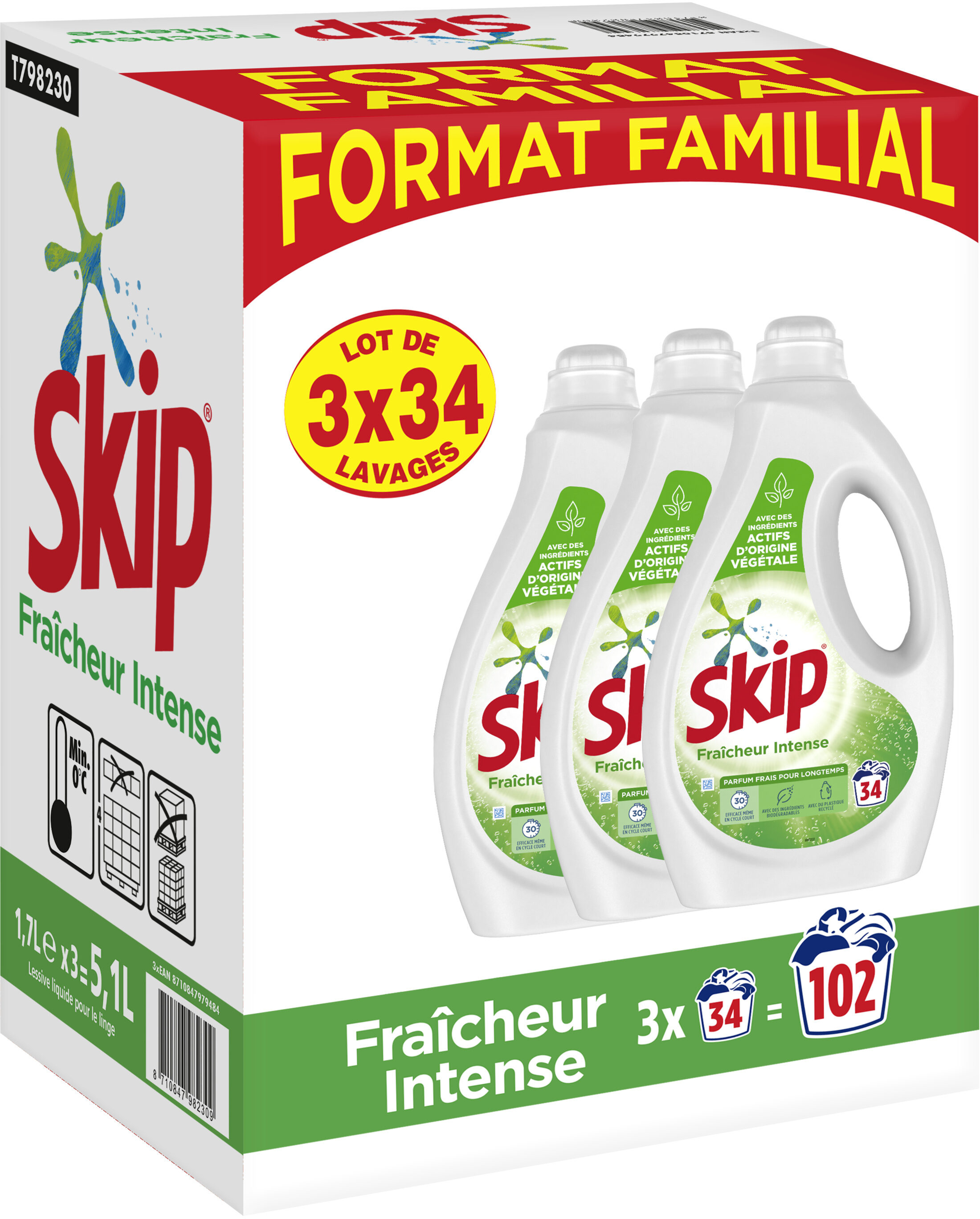 SKIP Lessive Liquide Fraîcheur Intense Lot 3x1,7l - 102 Lavages - Product - fr
