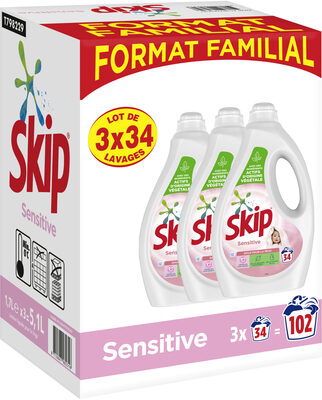 SKIP Lessive Liquide Sensitive Peaux Sensibles & Bébés Lot 3x1.7l - 102 Lavages - Product - fr