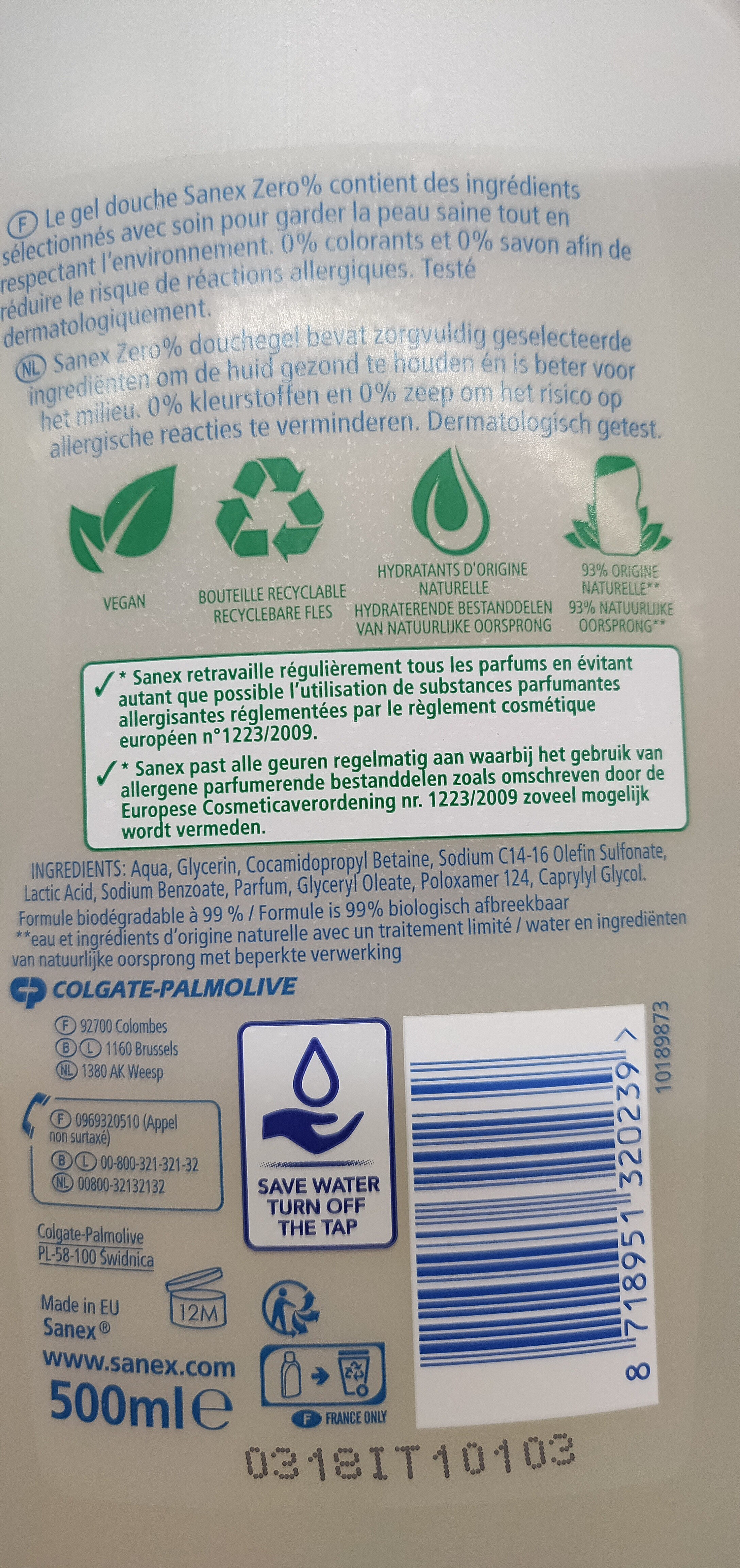 Sanex gel douche - peaux sèches - Ingredients - fr