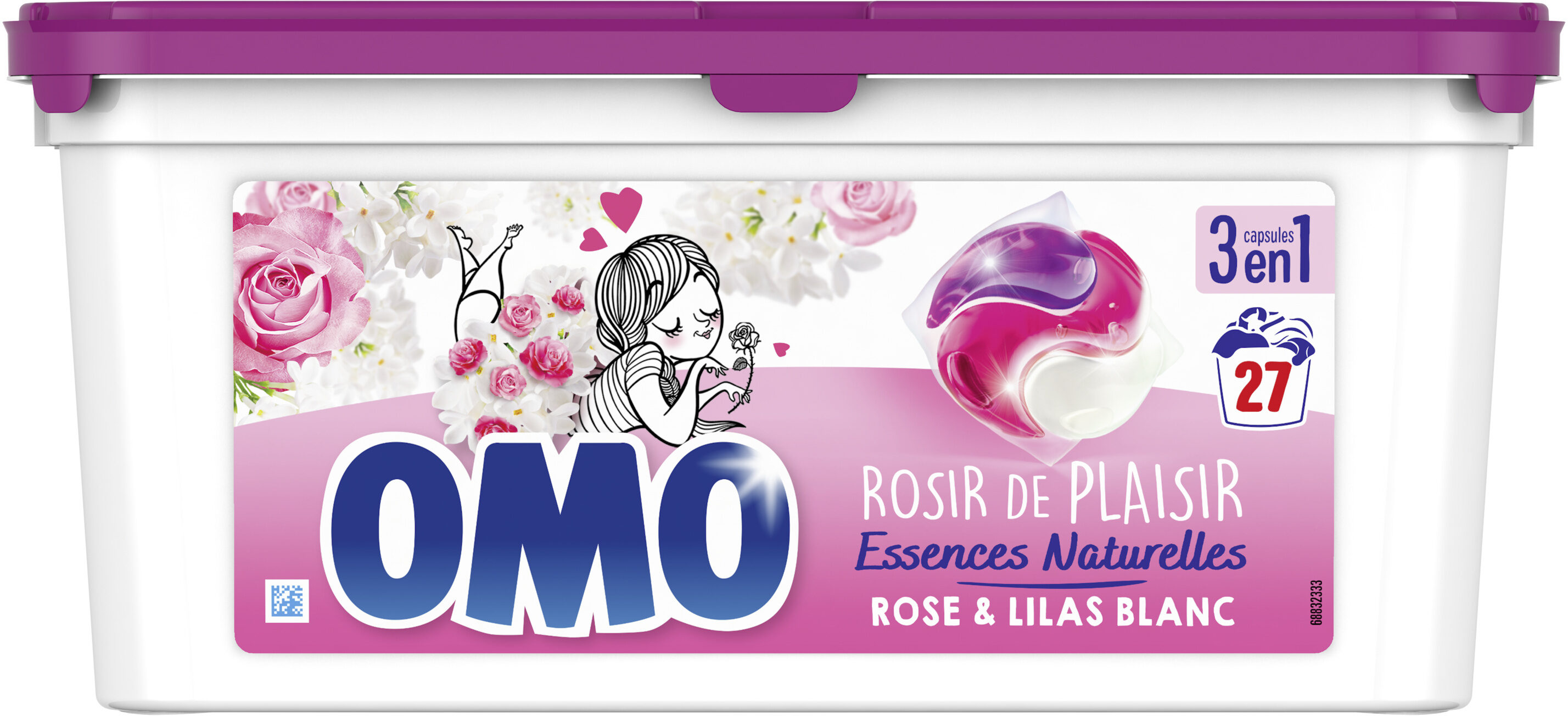Omo Lessive Capsules 3en1 Rose & Lilas Blanc 27 lavages - 572 g