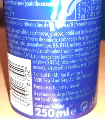 Red Bull The blue edition - Ingredients