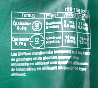 PALL MALL VERT TABAC - Ingredients - fr