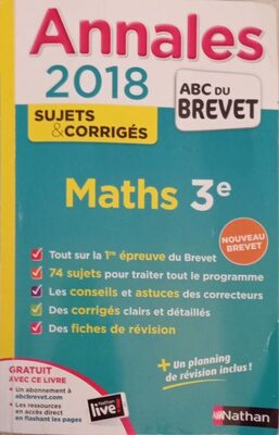 Annales brevet maths 2018 - Product - fr